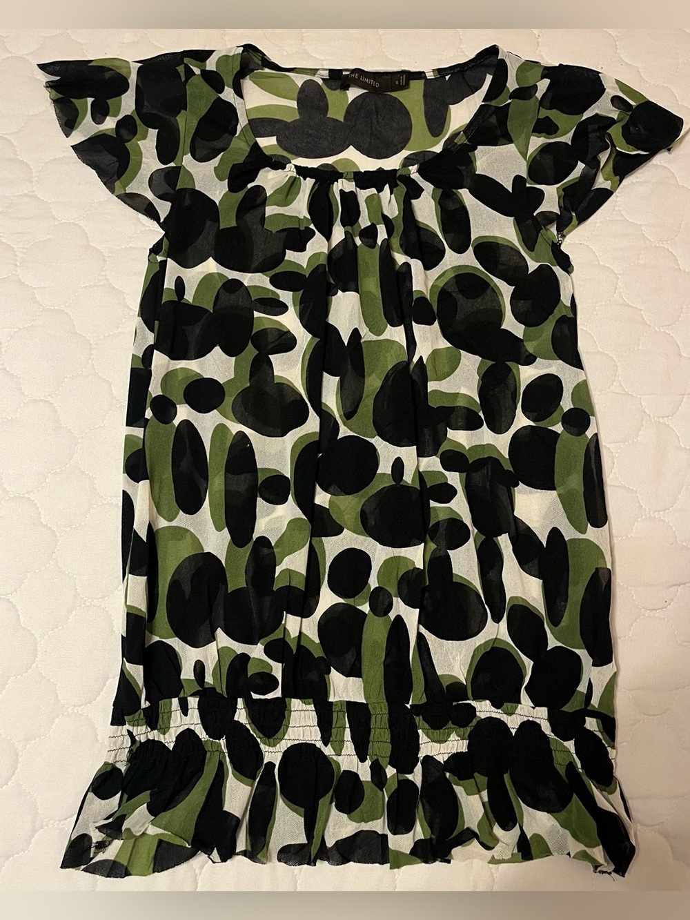 Vintage 90s Y2K The Limited Green and Black Polka Dot Semi Sheer Blouse